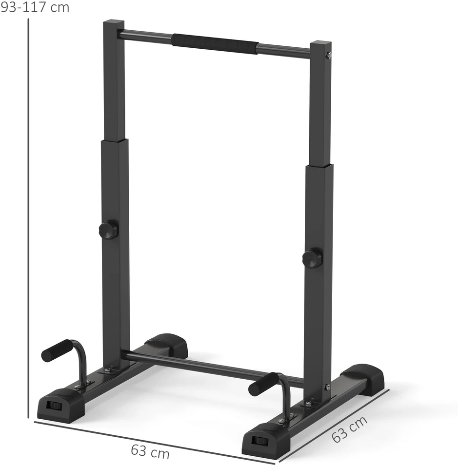 Aosom Dip stotis, prisitraukimų stovai, reguliuojamas aukštis 93-117 cm, 540 kg, juoda
