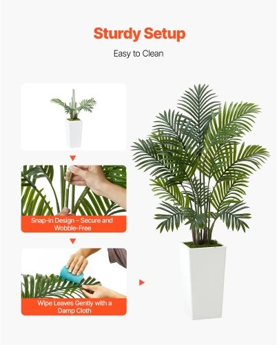 VEVOR Dirbtinė arekos palmė, 2 vnt., 122 cm, žalia, su baltu vazonu