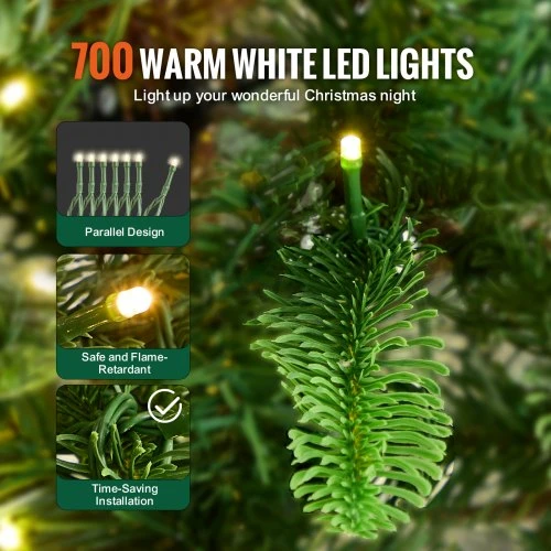 Koduva Dirbtinė kalėdinė eglutė su LED apšvietimu VEVOR, žalia, 225 cm, 700 šiltai baltų LED