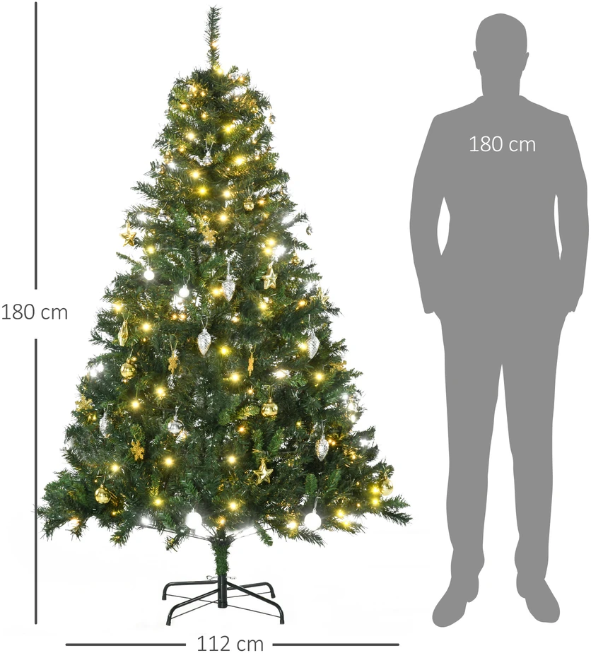 Aosom Dirbtinė Kalėdų eglė su LED apšvietimu ir kamuoliukais, 180 cm, žalia
