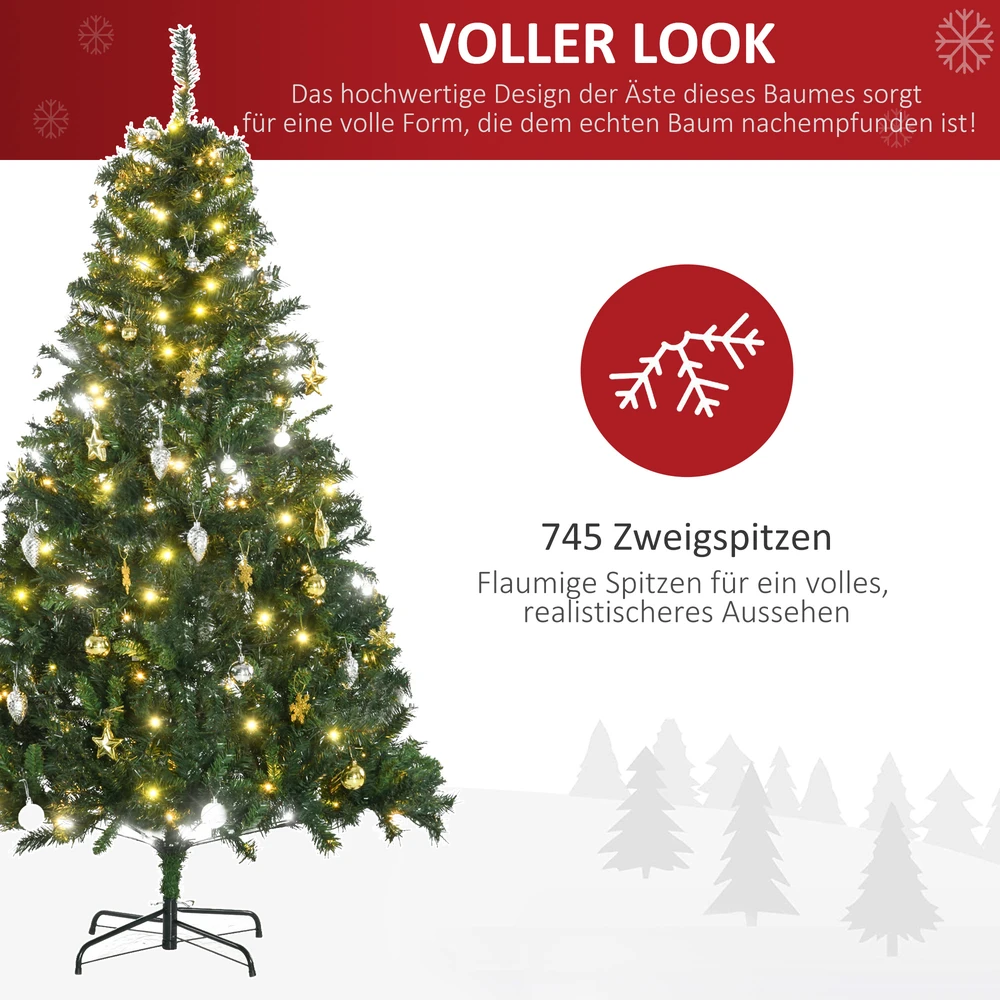 Aosom Dirbtinė Kalėdų eglė su LED apšvietimu ir kamuoliukais, 180 cm, žalia