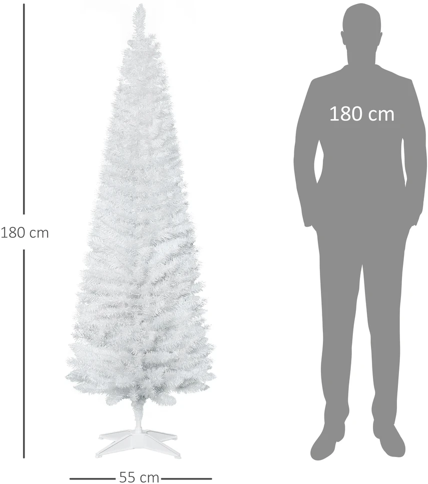 Aosom Dirbtinė kalėdų eglutė 180 cm, balta, Ø55 cm, 390 šakelių