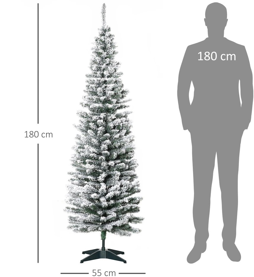 Aosom Dirbtinė kalėdų eglutė, 180 cm, žalia/balta, PVC šakos, metalinis stovas