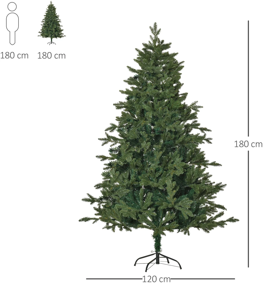 Aosom Dirbtinė Kalėdų eglutė, 180 cm, žalia, PVC/PE, metalinis stovas