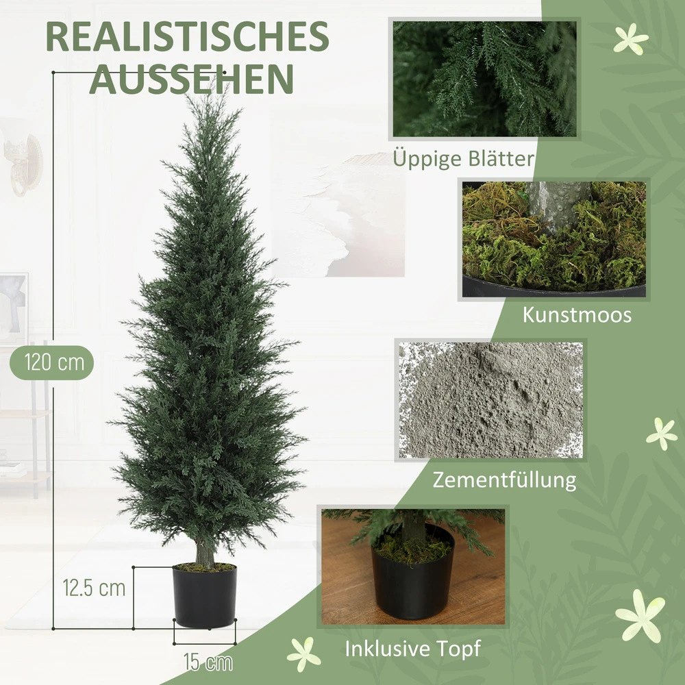 Aosom Dirbtinė kiparisų eglė su vazonu, 638 plastikiniai lapai, žalia, 120 cm