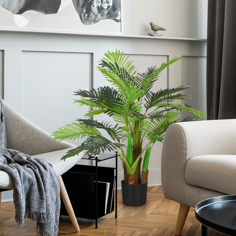 Aosom Dirbtinė palmė, 1 m, žalios ir rudos spalvos, plastikas, su vazonu