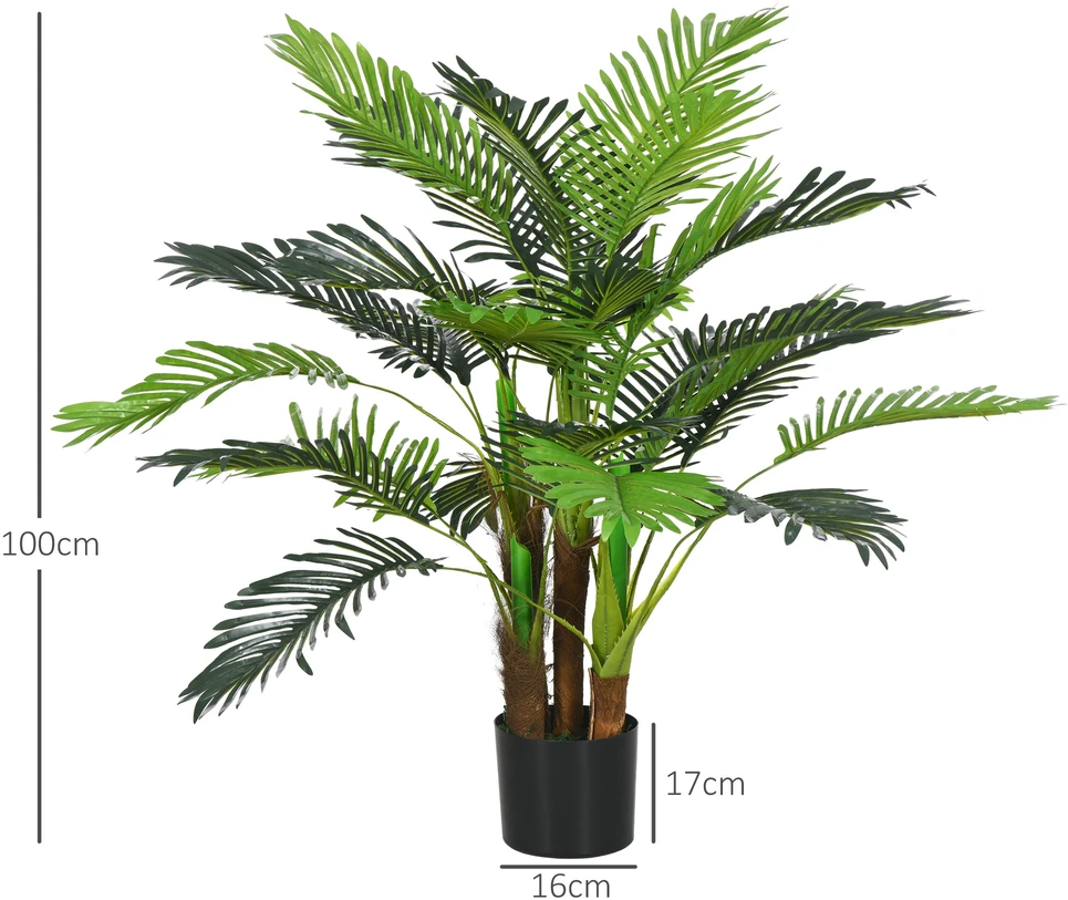Aosom Dirbtinė palmė, 1 m, žalios ir rudos spalvos, plastikas, su vazonu