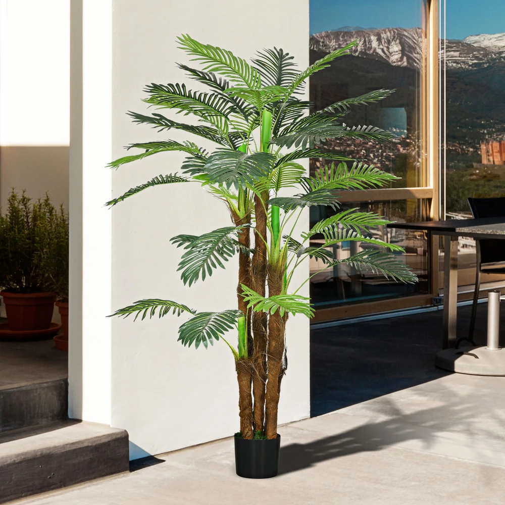 Aosom Dirbtinė palmė, 1,6 m, žalia, plastikas, su vazonu