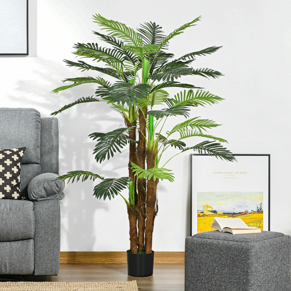 Aosom Dirbtinė palmė, 1,6 m, žalia, plastikas, su vazonu