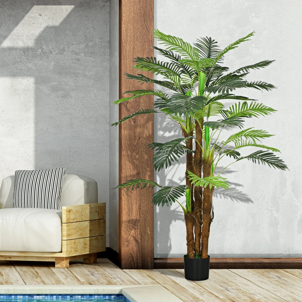 Aosom Dirbtinė palmė, 1,6 m, žalia, plastikas, su vazonu