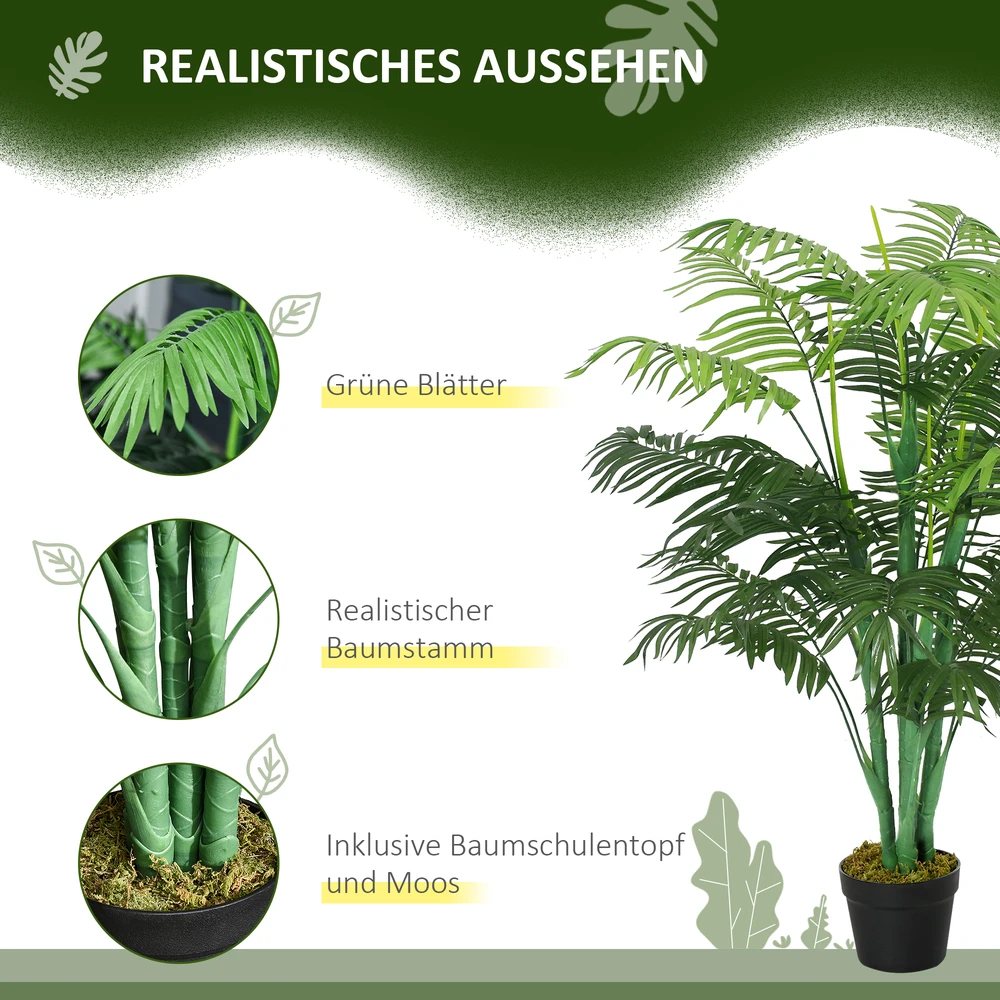 Aosom Dirbtinė palmė, žalia, 125 cm, vazonėlyje