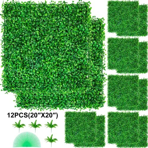 Koduva Dirbtinės buksmedžio gyvatvorės plokštės VEVOR, 12 vnt., žalios, 51 x 51 cm