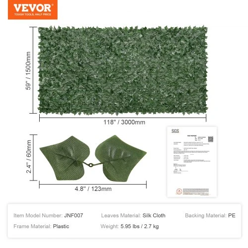 VEVOR Dirbtinės gebenės privatumo tvora, 1,5 x 3 m, žalia
