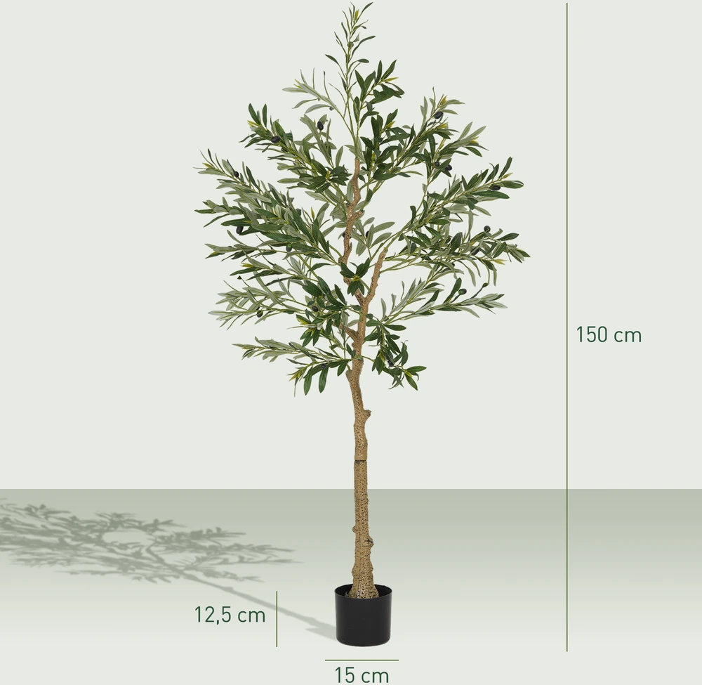 Aosom Dirbtinis alyvmedis, 150 cm, 720 lapų, 40 alyvuogių, žalias