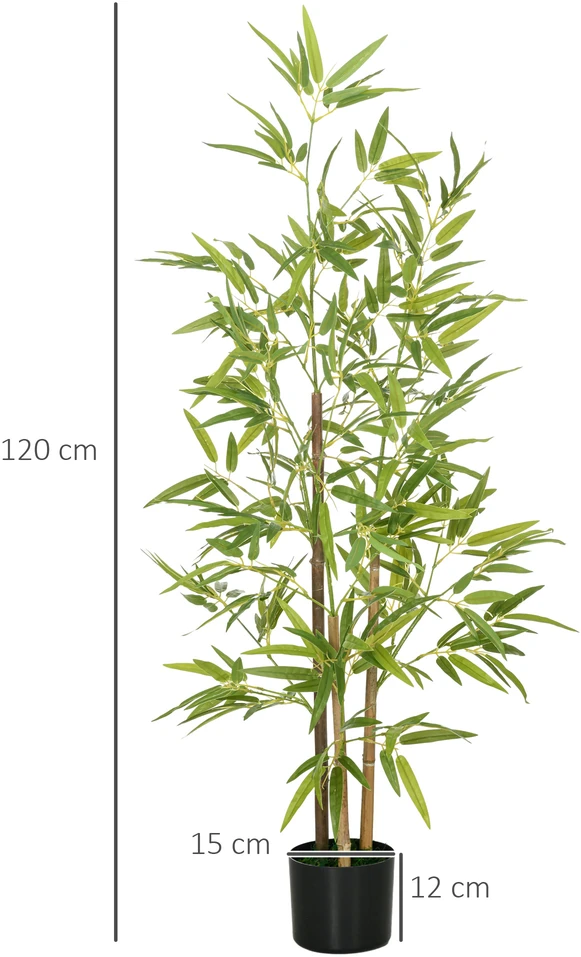Aosom Dirbtinis bambukas 2 vnt. rinkinys, 3 kamienai, žalias, 120 cm, cemento vazonas