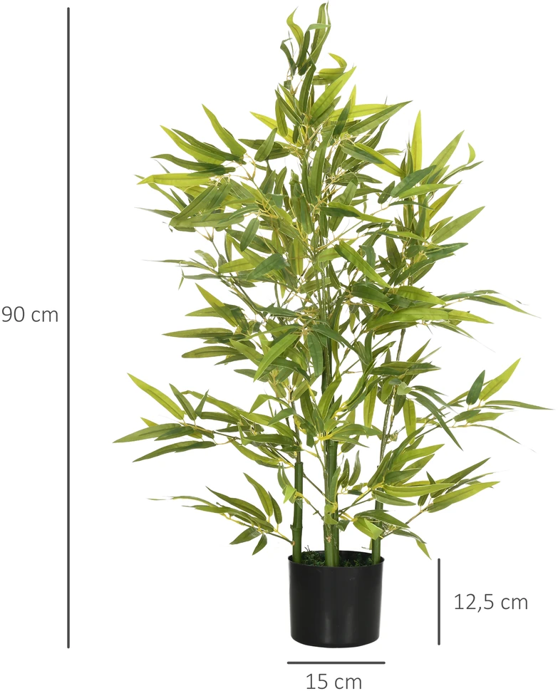 Koduva Dirbtinis bambukas vazone, 5 kamienai, 504 lapai, 90 cm, žalias