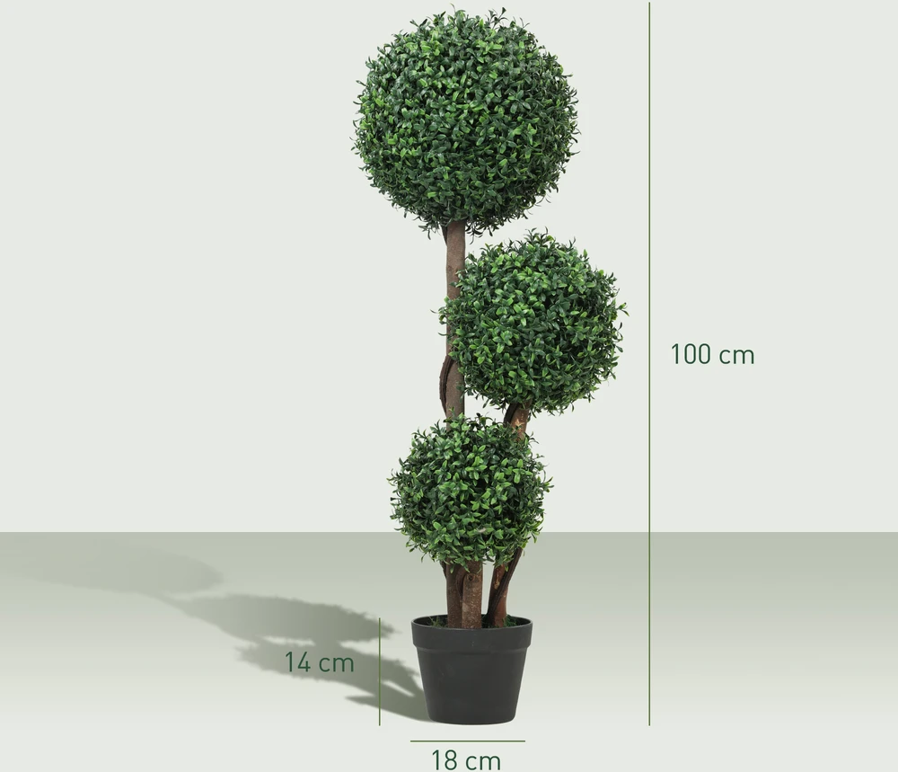 Aosom Dirbtinis buxuso topiaras su 3 rutuliais, žalias, 100 cm