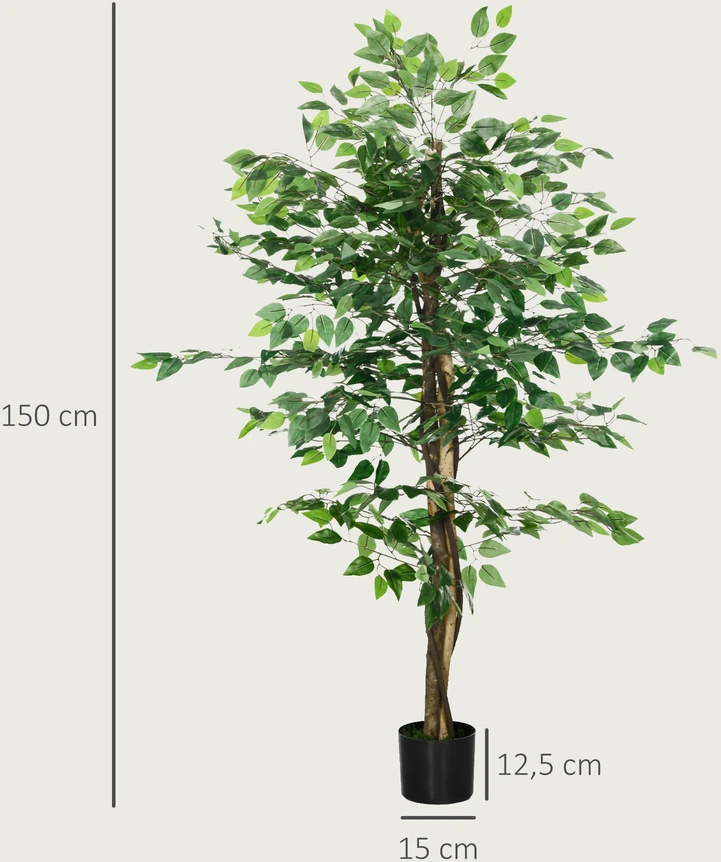 Aosom Dirbtinis fikuso medis, 150 cm, žalias, su vazonu