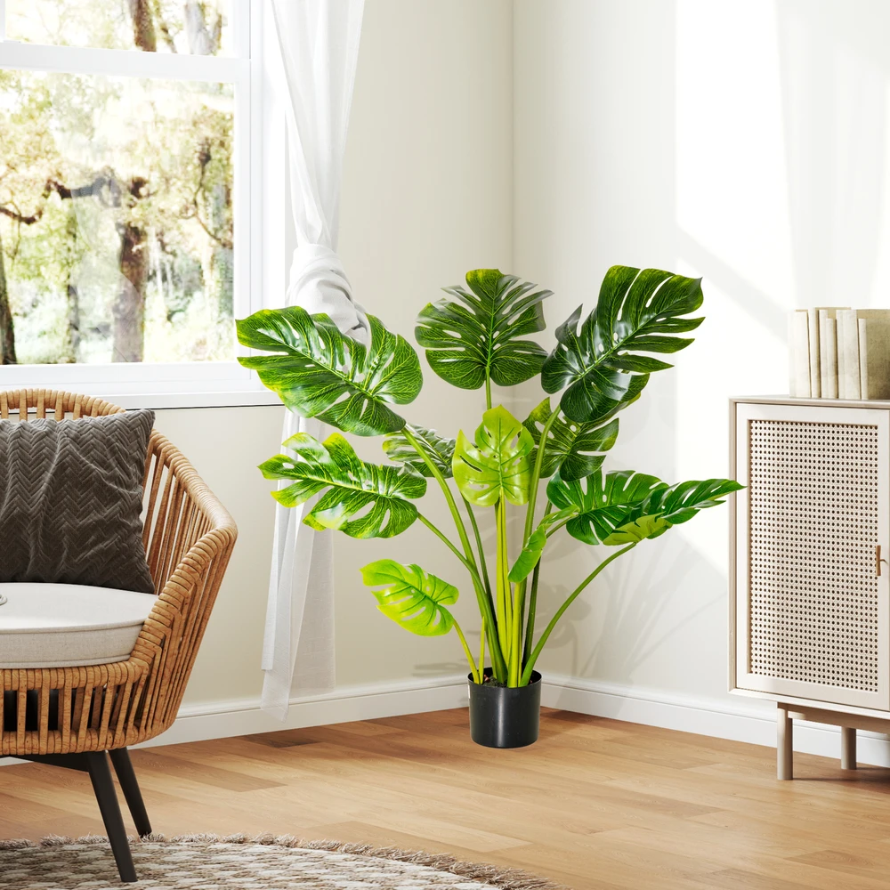 Aosom Dirbtinis monstera augalas, 110 cm, žalias, juodas, vazonas