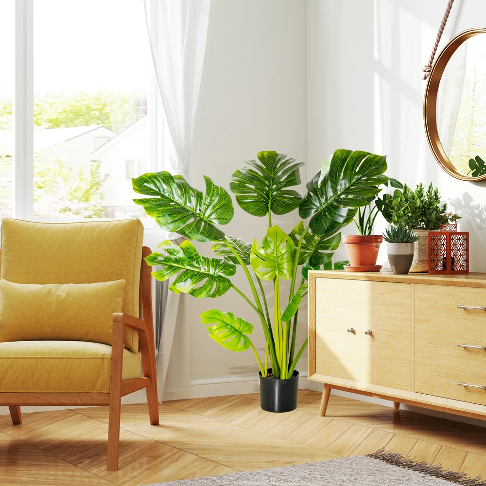 Aosom Dirbtinis monstera augalas, 110 cm, žalias, juodas, vazonas
