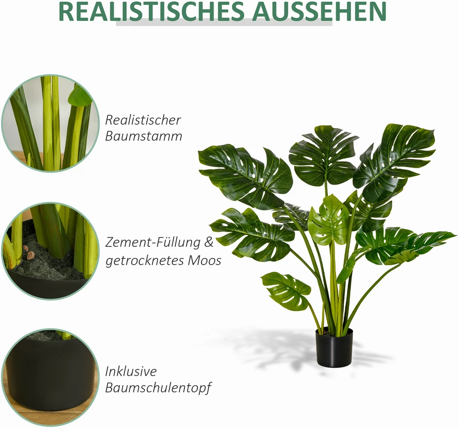 Aosom Dirbtinis monstera augalas, 110 cm, žalias, juodas, vazonas