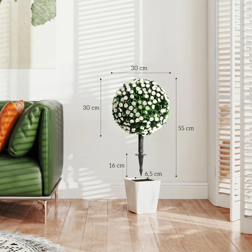 Aosom Dirbtinių rožių rutulių rinkinys lauko naudojimui, 2 vnt., 55 cm, baltas