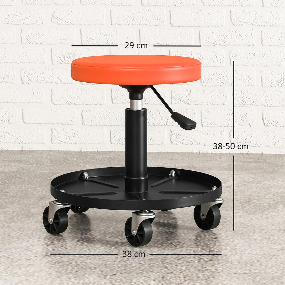 Aosom Dirbtuvių taburetė su ratukais, oranžinė, 38-50 cm, iki 135 kg