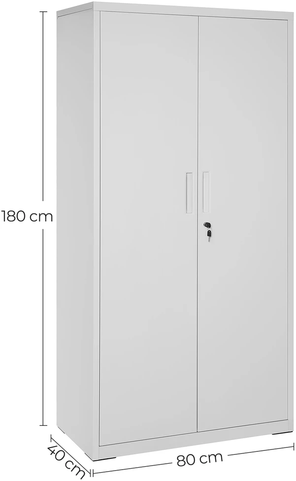Songmics Dokumentų spinta su 2 durimis, 80 x 40 x 180 cm, milteliniu būdu dengtas plienas, pilka