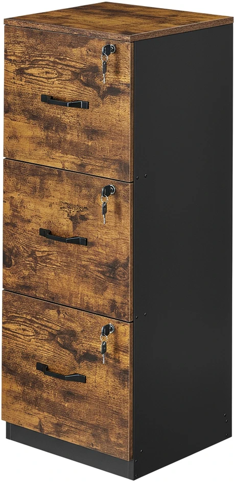 Koduva Dokumentų spintelė namų biurui, ruda-juoda, 40 x 41 x 103 cm, 3 rakinami stalčiai