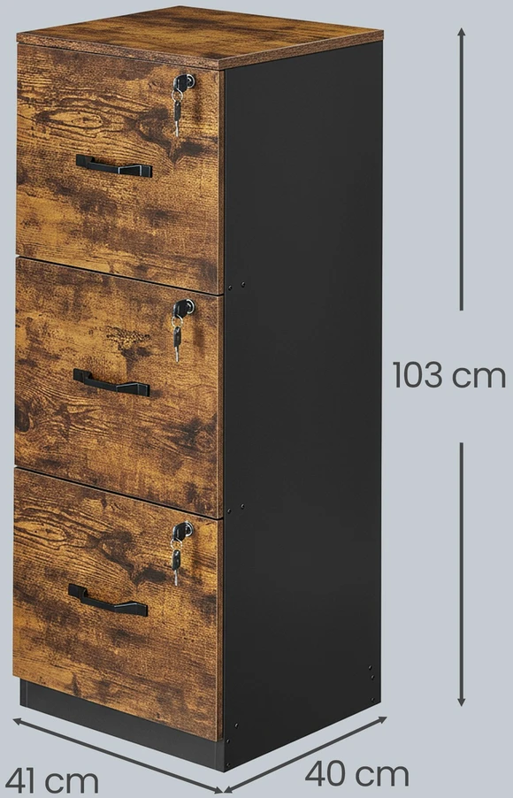 Koduva Dokumentų spintelė namų biurui, ruda-juoda, 40 x 41 x 103 cm, 3 rakinami stalčiai
