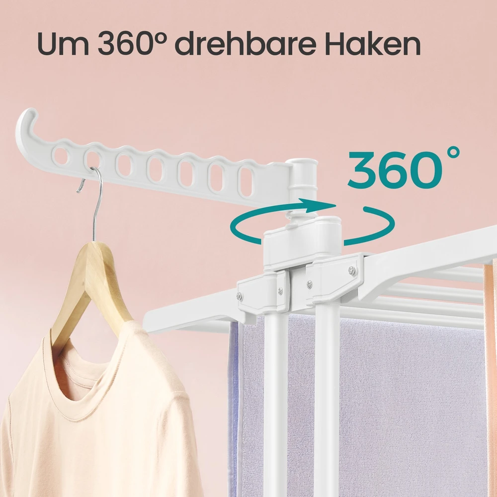 Koduva Drabužių džiovyklė, 4 aukštų, sulankstoma, su ratukais, plieninė, balta, 63,5 x 128 x 173 cm