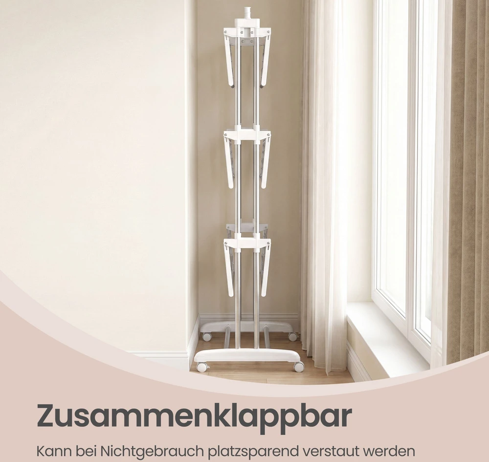 Koduva Drabužių džiovyklė su ratukais, 4 aukštų, su atlenkiamais sparnais, 63,5 x 128 x 173 cm