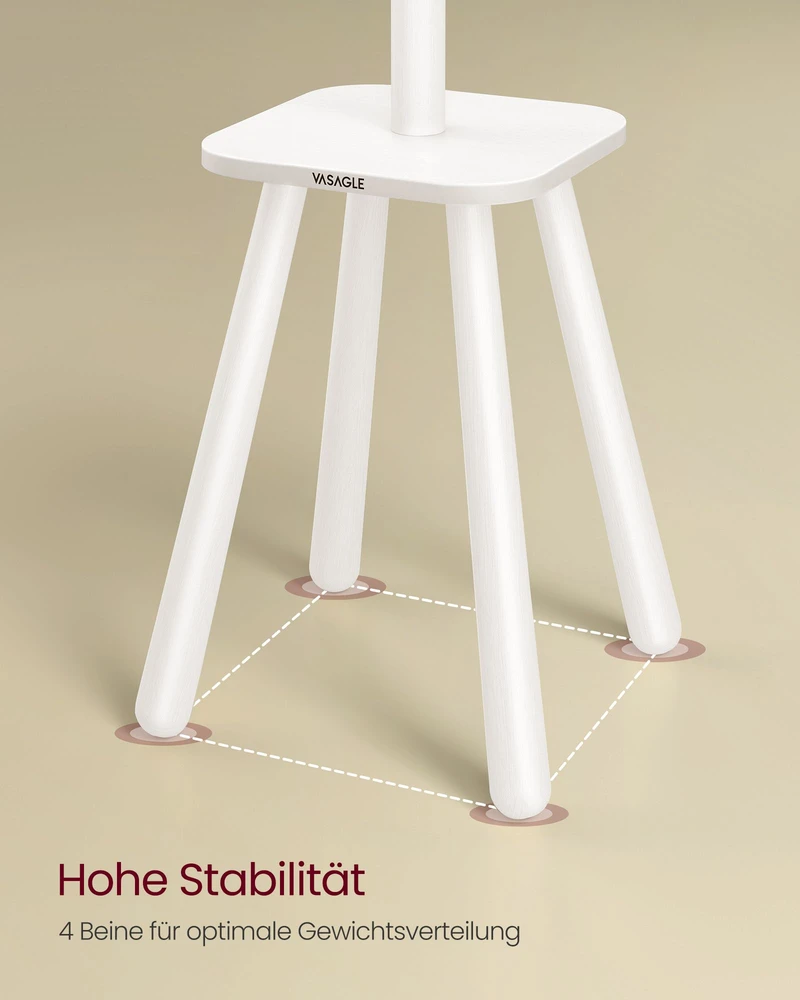 Koduva Drabužių kabykla su 8 kabliukais ir lentyna, 34,7 x 34,7 x 170,5 cm, balta