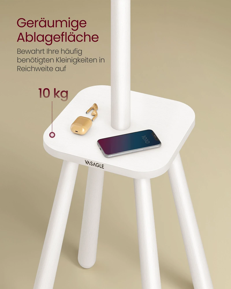 Koduva Drabužių kabykla su 8 kabliukais ir lentyna, 34,7 x 34,7 x 170,5 cm, balta