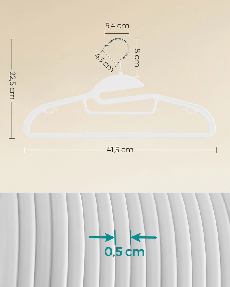 Koduva Drabužių pakabos, 20 vnt., ABS plastikas, neslystančios, 41,5 x 22,5 cm, baltos ir tamsiai pilkos