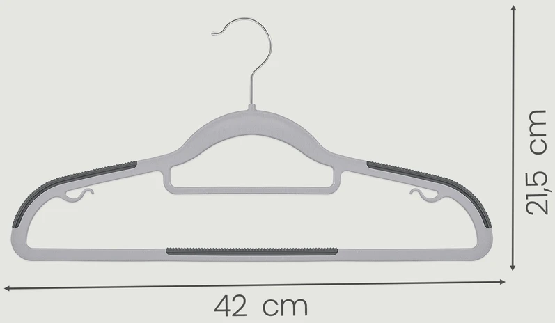 Koduva Drabužių pakabos, 50 vnt., ABS plastikas, 42 x 0,6 x 21,5 cm, pilkai sidabrinės