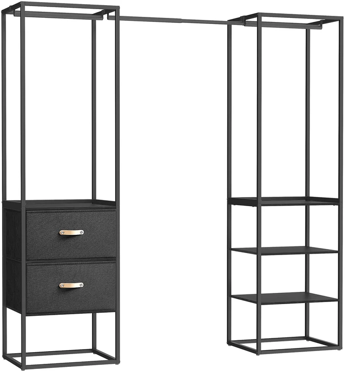 Koduva Drabužių stovas su 2 stalčiais, 4 lentynomis, 40 x 150–180 x 180 cm, juodas