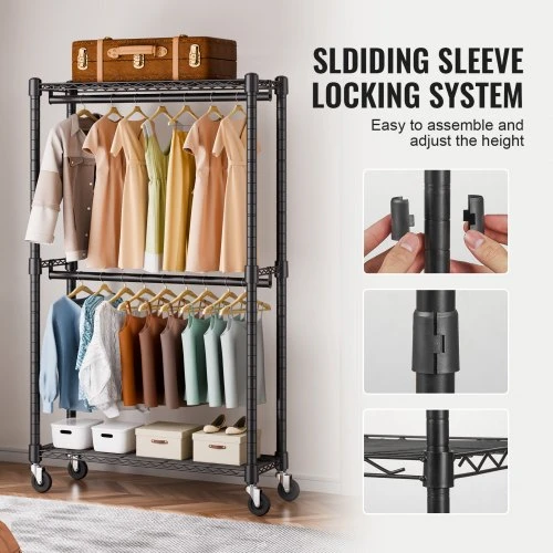 VEVOR Drabužių stovas YC0001, su dvigubais kabinimo strypais, 915 x 450 x 2040 mm