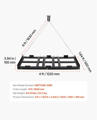 VEVOR Drag harrow, 122 x 50 cm, galvanizuotas plienas, tinka ATV, UTV ir traktoriams