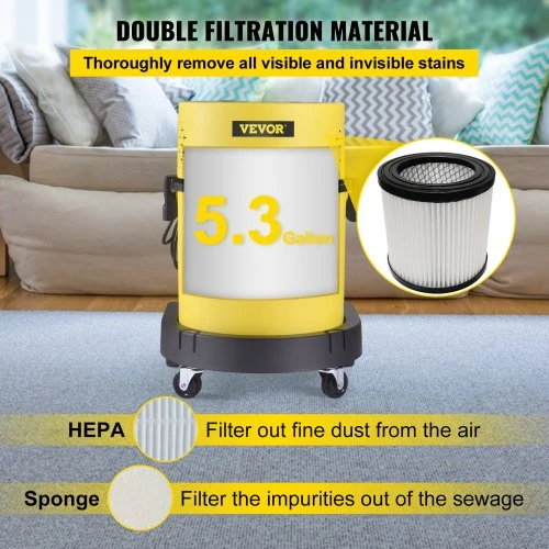 VEVOR Drėgno ir sauso valymo dulkių siurblys, 20 l, 1200 W, 230 V, su nuotoliniu valdymu