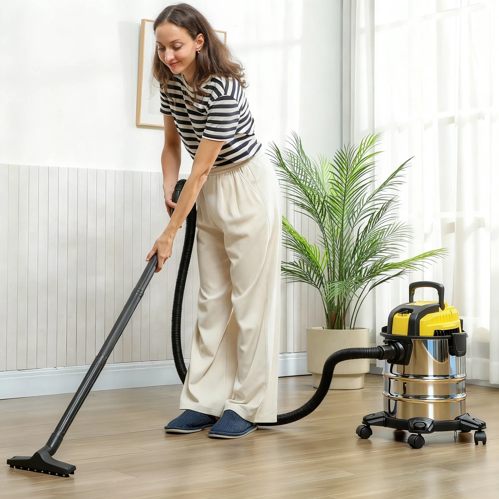 Aosom Drėgno ir sauso valymo siurblys su ratukais, 1200 W, 20 l, sidabrinės, juodos ir geltonos spalvos