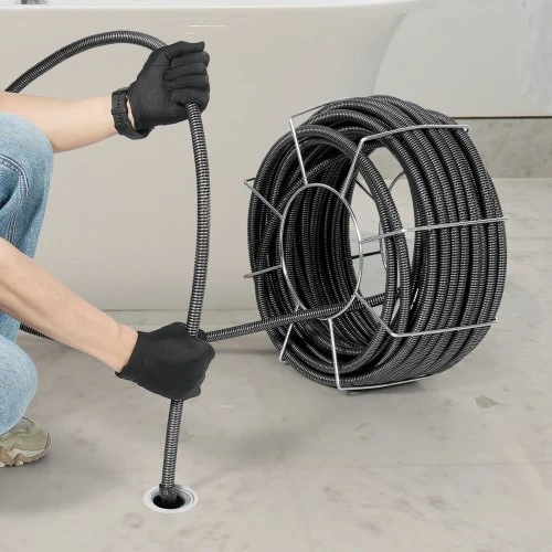 VEVOR Drenažo valymo trosas RC-9001C, 30 m x 19 mm, su 4 pjovikliais, vamzdžiams 100-200 mm