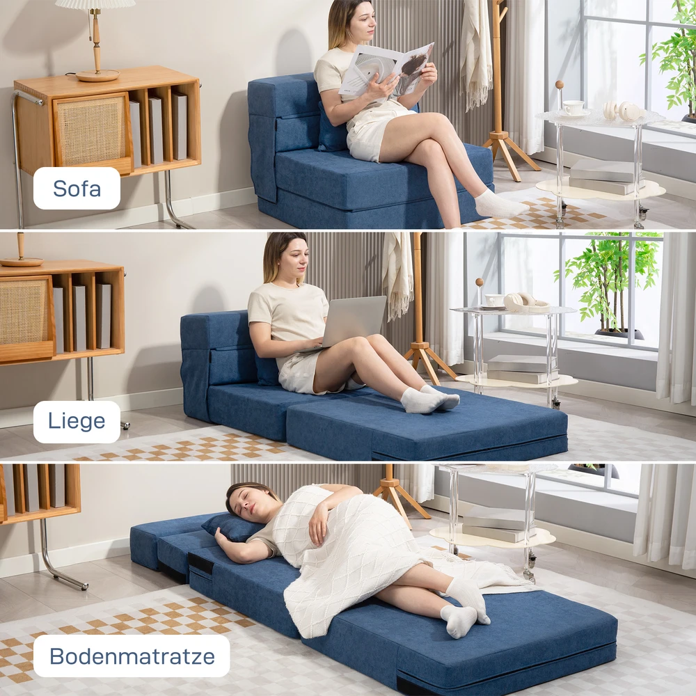 Fotelis Aosom Dugno sofa-lova, tamsiai mėlyna, 210 x 80 x 15 cm