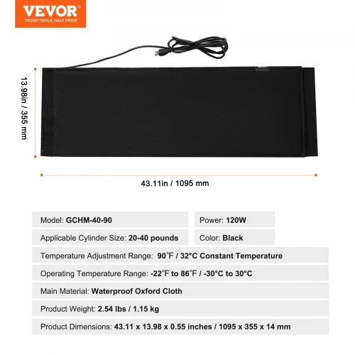 VEVOR Dujų baliono šildymo juosta GCHM-40-90, 120 W, juoda, 18,1kg balionams