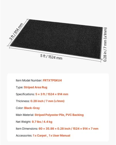 VEVOR Durų kilimėlis, pilkas, poliesteris ir PVC, 152 x 91 cm