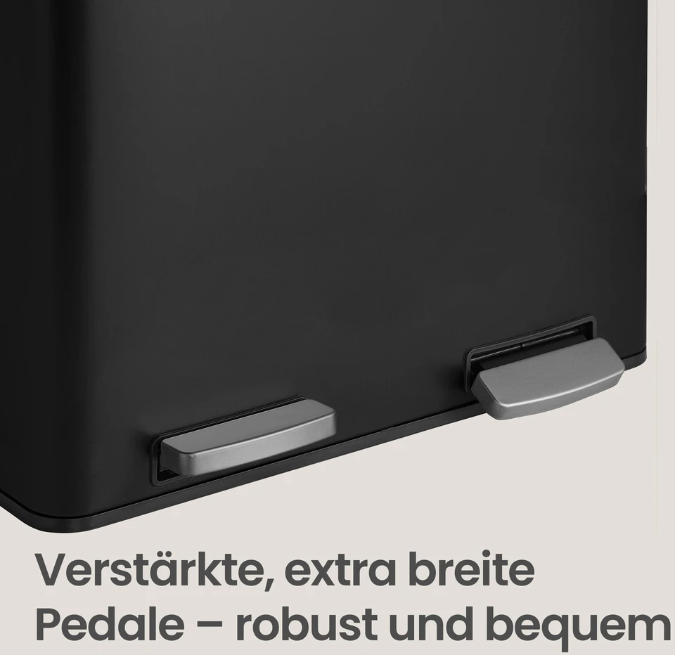 Koduva Dviejų skyrių pedalinis šiukšlių kibiras, 2 x 30 l, juodas, 59,1 x 36,5 x 62,7 cm