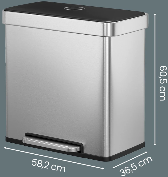 Koduva Dviejų skyrių virtuvinė šiukšliadėžė, nerūdijantis plienas, 2 x 30 l, sidabrinė