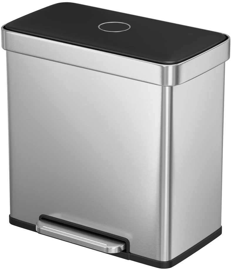 Koduva Dviejų skyrių virtuvinė šiukšliadėžė, nerūdijantis plienas, 2 x 30 l, sidabrinė
