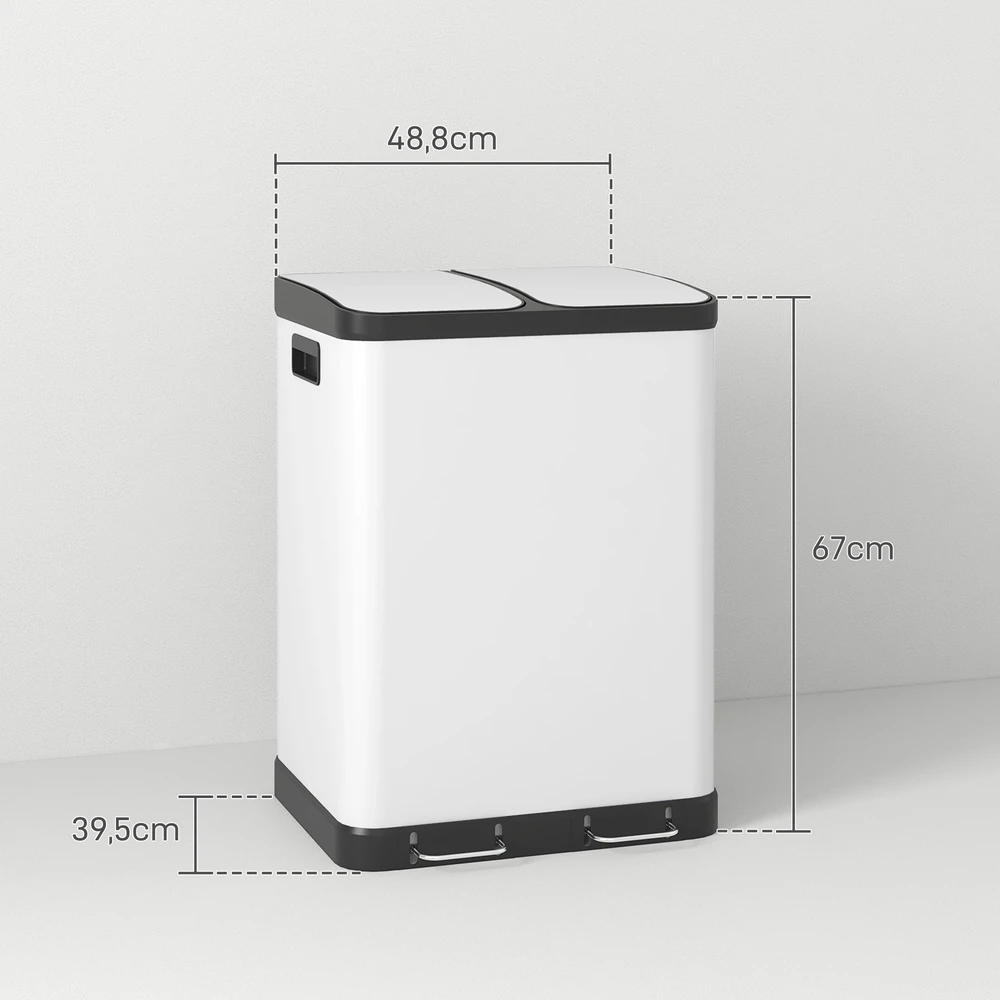 Aosom Dvigubas šiukšliadėžė, 2 x 30 l, balta, metalas / plastikas