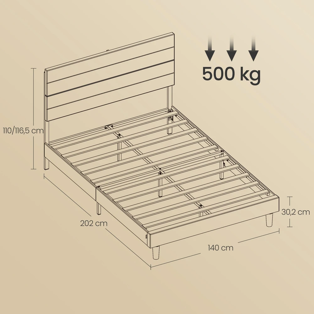 Lova Songmics Dvigulės lovos rėmas 140 x 190 cm čiužiniui, reguliuojamas paminkštintas galvūgalis, pilkas